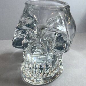 Vintage Glass Skull Candleholder Candle Holder Paperweight Skeleton Halloween